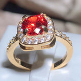 Vintage Red Square CZ Women Ring Elegant Mother/Grandmother Gift