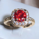 Vintage Red Square CZ Women Ring Elegant Mother/Grandmother Gift