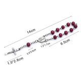 Vintage Red Wood Beads Strand Cross Rosary Bracelet With Box