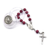 Vintage Red Wood Beads Strand Cross Rosary Bracelet With Box