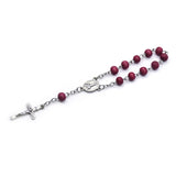 Vintage Red Wood Beads Strand Cross Rosary Bracelet With Box