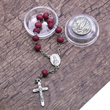 Vintage Red Wood Beads Strand Cross Rosary Bracelet With Box