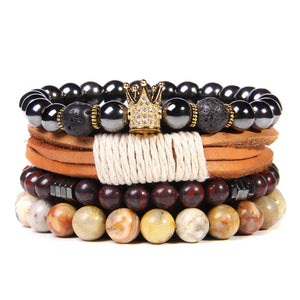 Red Leather Wrap Bracelets for Men Arrow Charm Beaded Stone Set