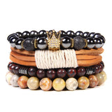 Red Leather Wrap Bracelets for Men Arrow Charm Beaded Stone Set