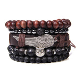 Red Leather Wrap Bracelets for Men Arrow Charm Beaded Stone Set