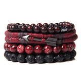 Vintage Red Wrap Leather Bracelets Men Arrow Charm Wood Beads Multilayer