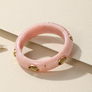 Vintage Multicolor Resin Acrylic Bangle Bracelet with Charms