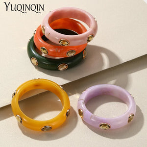 Vintage Multicolor Resin Acrylic Bangle Bracelet with Charms