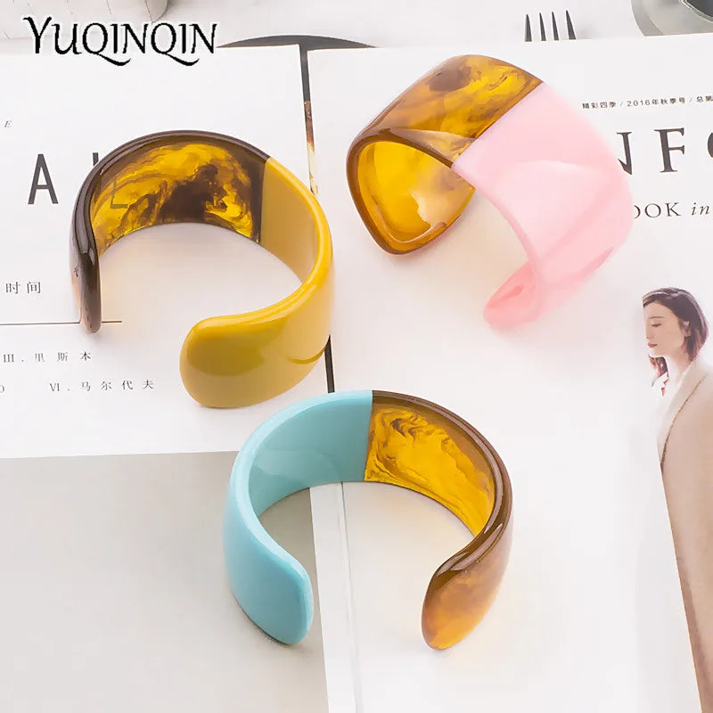 Colorful Resin Cuff Bracelet Bangle for Women