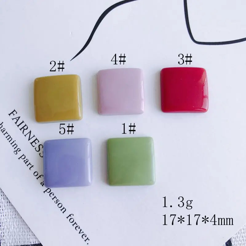 Vintage Resin Square Solid Patch Green Turmeric Stud Earrings