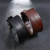 Vintage Brown Leather Bracelet for Men Punk Style Adjustable Wristband
