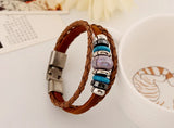 Vintage Retro Ethnic Beads Charm Bracelet Cuff Alloy Beaded Braided Leather