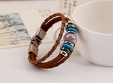 Vintage Retro Ethnic Beads Charm Bracelet Cuff Alloy Beaded Braided Leather
