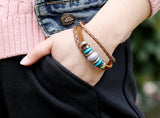 Vintage Retro Ethnic Beads Charm Bracelet Cuff Alloy Beaded Braided Leather
