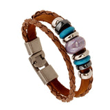 Vintage Retro Ethnic Beads Charm Bracelet Cuff Alloy Beaded Braided Leather