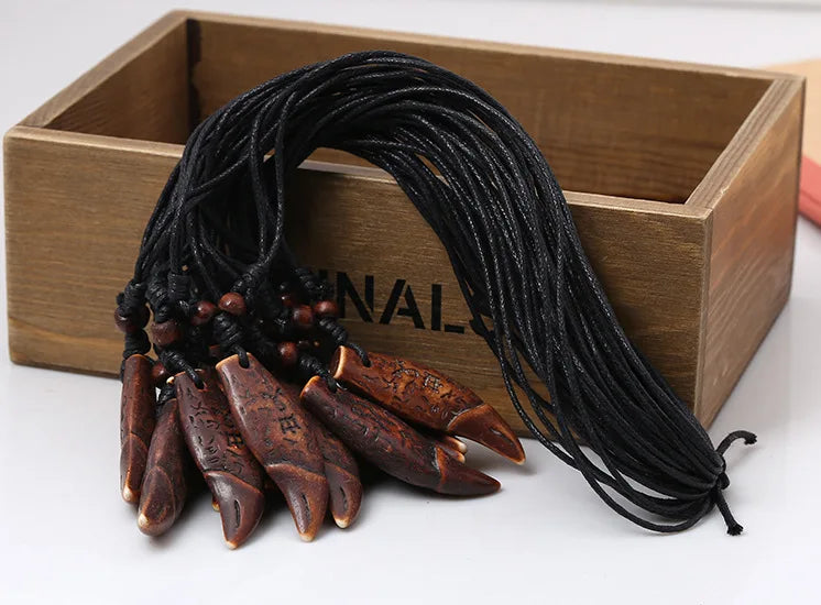 Vintage Retro Ethnic Carved Pendant Necklace for Men Women