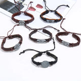 Vintage Retro Peace Bracelets Set Brown Leather Men Women Wristbands