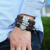 Vintage Retro Peace Bracelets Set Brown Leather Men Women Wristbands