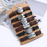 Vintage Retro Peace Bracelets Set Brown Leather Men Women Wristbands