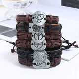 Vintage Retro Peace Bracelets Set Brown Leather Men Women Wristbands