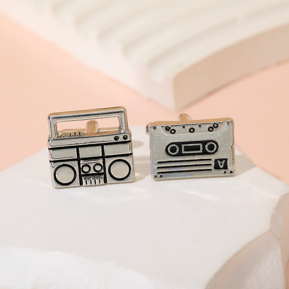 Vintage Retro Radio Tape Set CuffLink For Men Shirts Wedding
