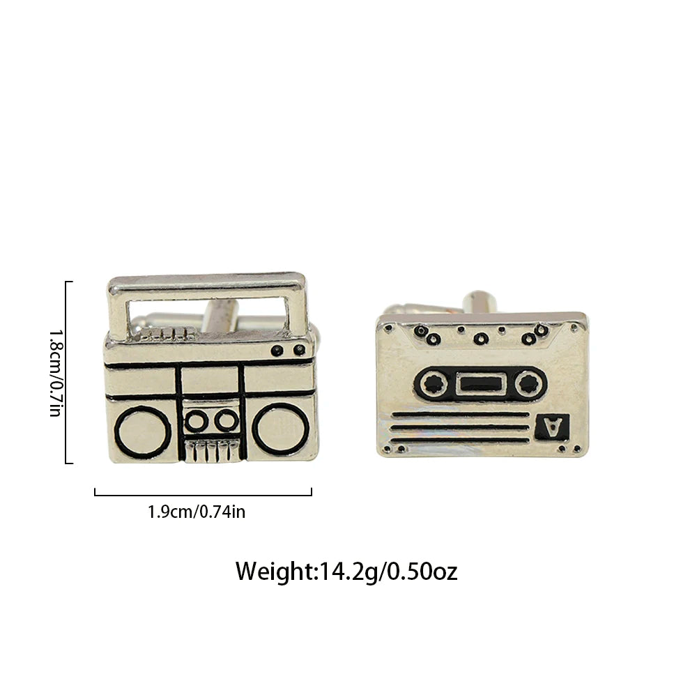 Vintage Retro Radio Tape Set CuffLink For Men Shirts Wedding