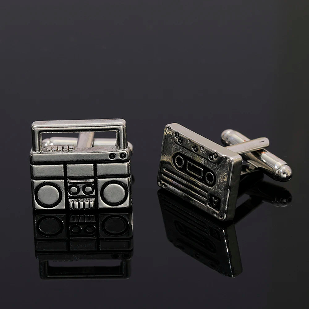 Vintage Retro Radio Tape Set CuffLink For Men Shirts Wedding