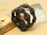 Vintage Retro Stars Cuff Leather Bracelet Alloy Bronze Beads Charm Bangle