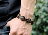 Vintage Retro Stars Cuff Leather Bracelet Alloy Bronze Beads Charm Bangle