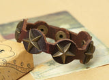 Vintage Retro Stars Cuff Leather Bracelet Alloy Bronze Beads Charm Bangle