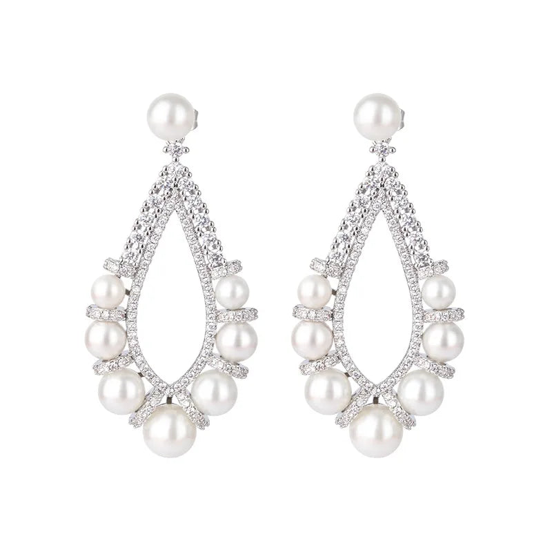 Vintage Retro Pearl Water Droplet Pendant Stud Earrings for Women
