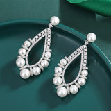 Vintage Retro Pearl Water Droplet Pendant Stud Earrings for Women