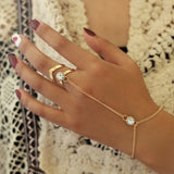 Vintage Rhinestone-Bracelet Ring Wrist Chain Jewelry