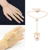 Vintage Rhinestone Bracelet Ring Wrist Chain Jewelry
