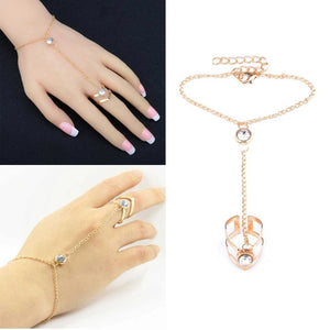 Vintage Rhinestone-Bracelet Ring Wrist Chain Jewelry