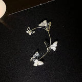 Vintage Rhinestone Butterfly Ear Clips Non-Piercing Hollow Ear Cuff Earrings