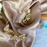 Vintage Rhinestone Butterfly Ear Clips Non-Piercing Hollow Ear Cuff Earrings