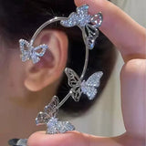 Vintage Rhinestone Butterfly Ear Clips Non-Piercing Hollow Ear Cuff Earrings