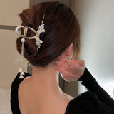 Vintage Rhinestone Butterfly Tassel Hairpin Pearl Flower Grab Clip