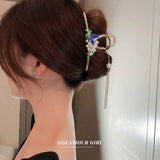 Vintage Rhinestone Butterfly Tassel Hairpin Pearl Flower Grab Clip