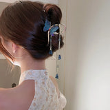 Vintage Rhinestone Butterfly Tassel Hairpin Pearl Flower Grab Clip