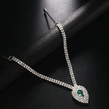 Vintage Rhinestone Crystal Green Water Drop Pendant Head Chain