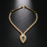 Vintage Rhinestone Crystal Green Water Drop Pendant Head Chain