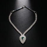 Vintage Rhinestone Crystal Green Water Drop Pendant Head Chain