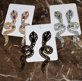 Vintage Rhinestone Gems Snake Dangle Earrings Baroque Style