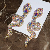 Vintage Rhinestone Gems Snake Dangle Earrings Baroque Style