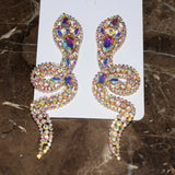 Vintage Rhinestone Gems Snake Dangle Earrings Baroque Style