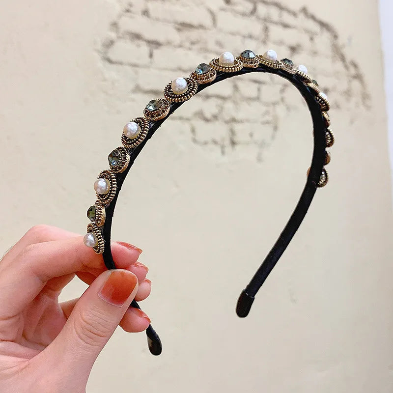 Vintage Rhinestone Pearl Hairbands For Women Wedding Hair Accessories