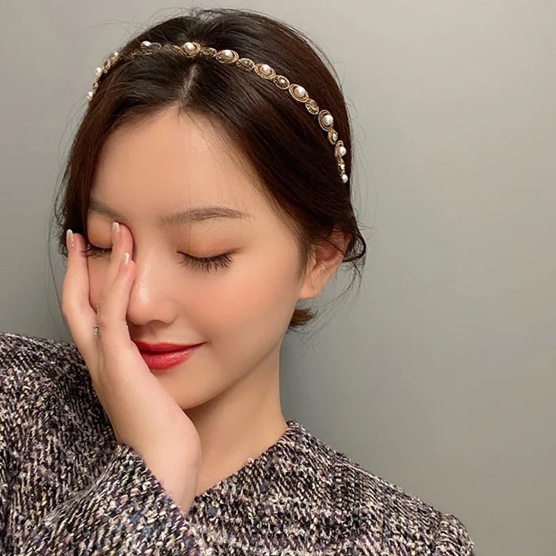 Vintage Rhinestone Pearl Hairbands For Women Wedding Hair Accessories