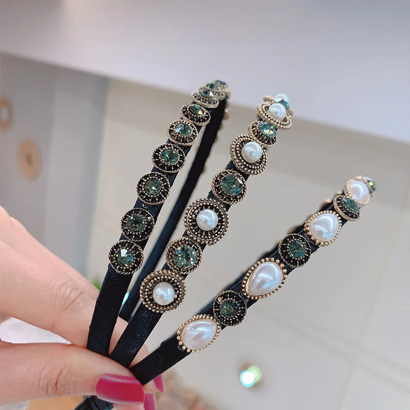 Vintage Rhinestone Pearl Hairbands For Women Wedding Hair Accessories